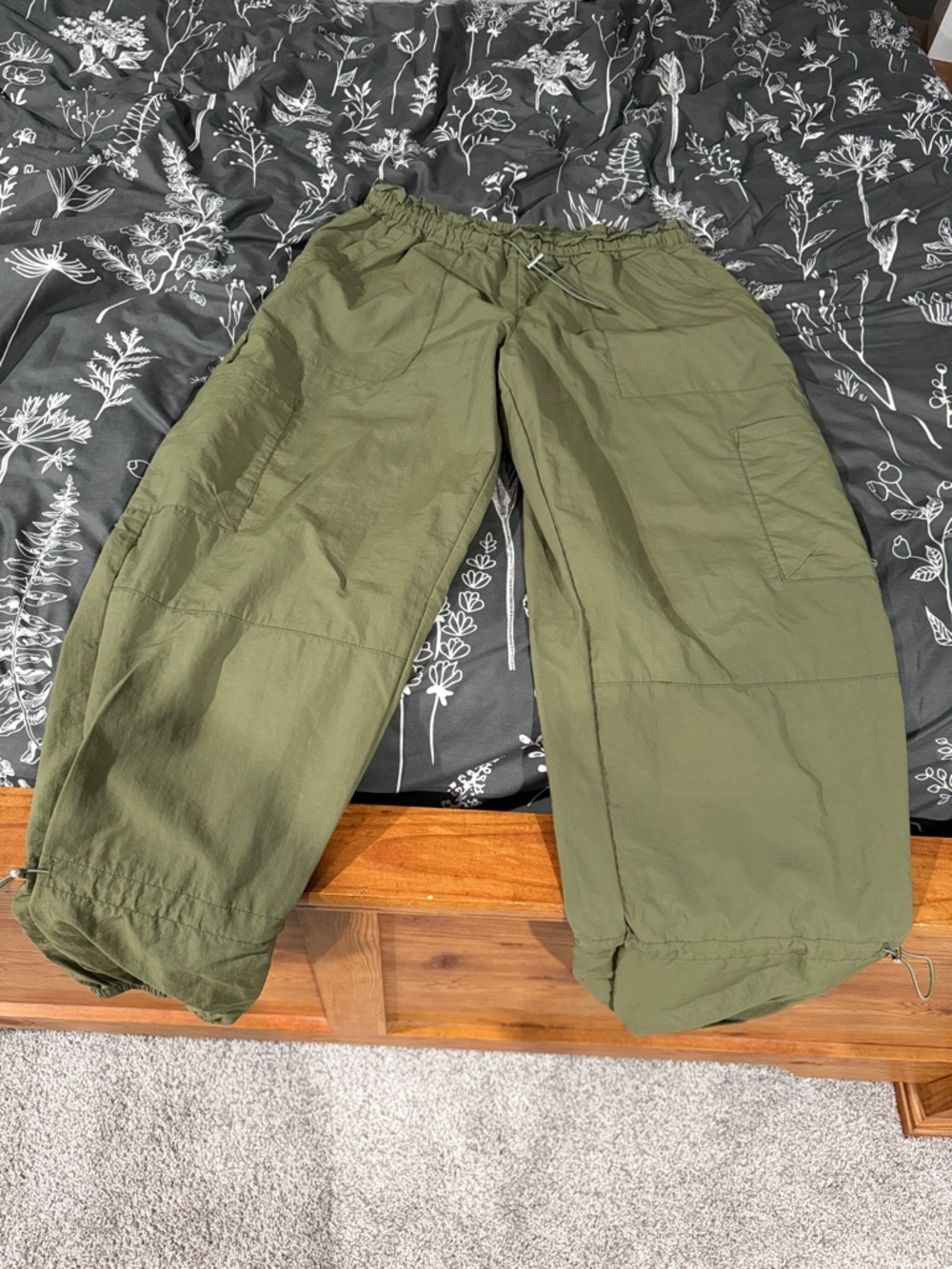 Olive Green Utility Jogger Pants with Drawstring Waist
